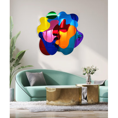 Grand art mural acrylique multicolore en miroir