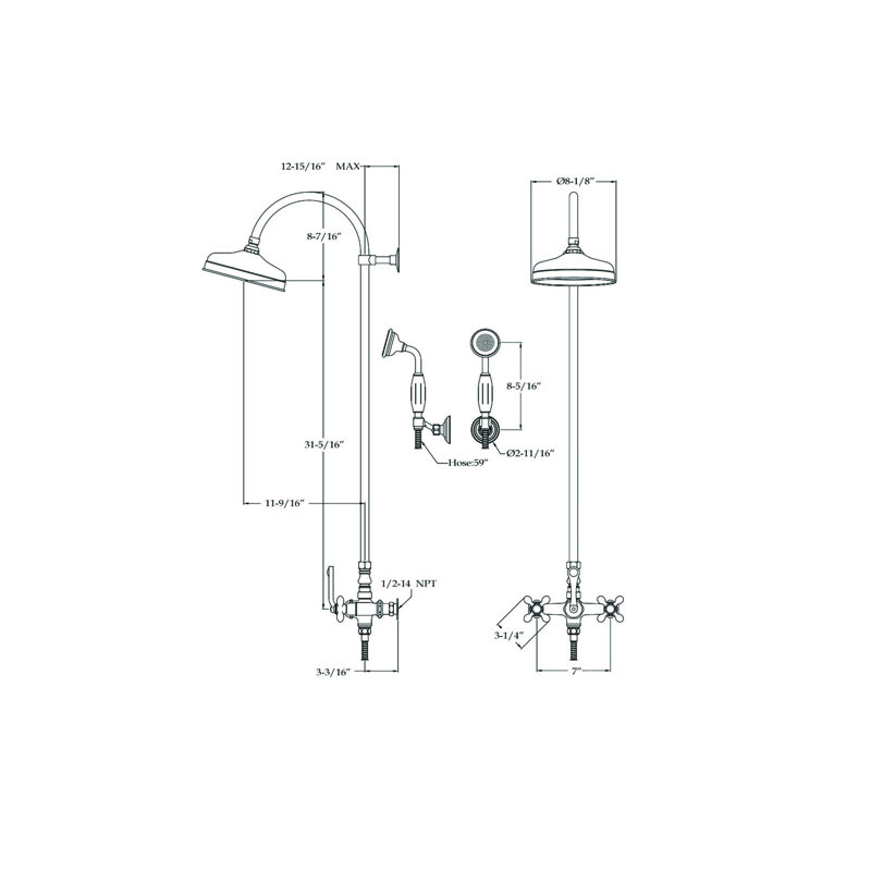 Abbey Rain Fall Shower Faucet Set with Hand Shower (Valve Included), Brushed Nickel