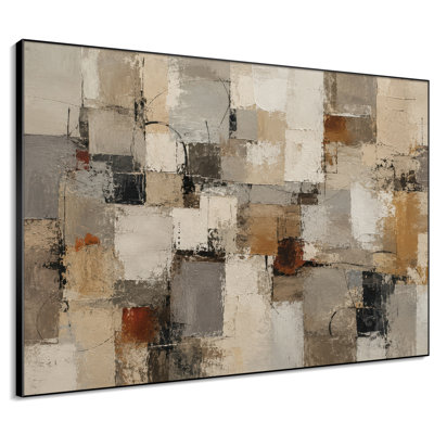 Très grand imprimé mural sur tissu - Blocs géométriques abstraits beige, gris et gris, décor de bureau moderne - «Assemblage requis du cadre (cadre non fini)»