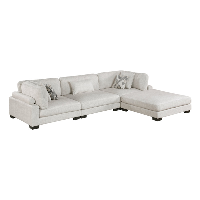 Canapé modulaire avec repose-pieds 4 pièces Matson, Beige Microfiber / Microsuede