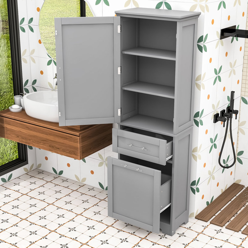 Élégante armoire de rangement en bois avec tablettes réglables et 2 tiroirs, Gris
