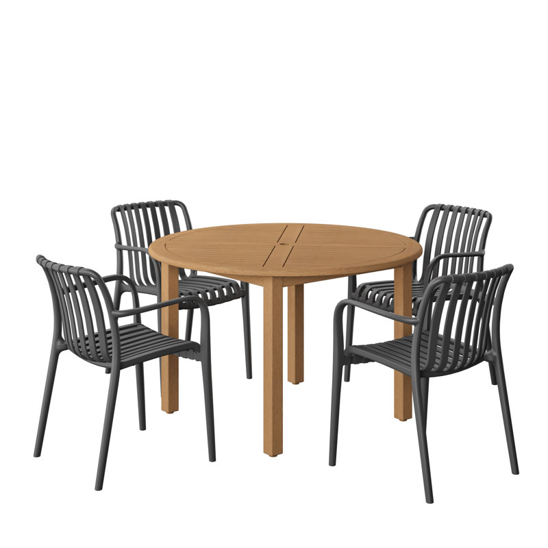 Ensemble repas de patio extérieur en bois et résine 5 pièces Amazonia FSC Amazonia, Noir, noir, noir, noir