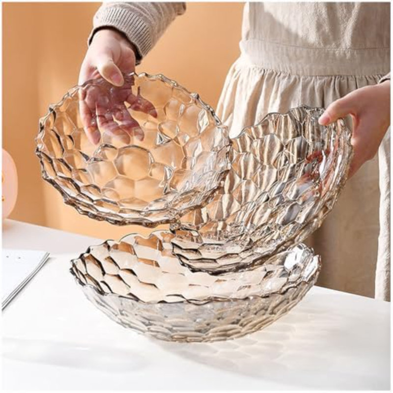 2 Pack Crystal Pedestal Glass Fruit Bowl for Decor (Large+Small)