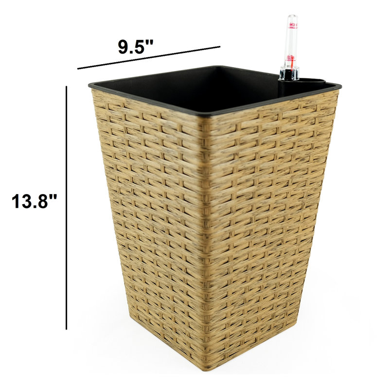 2 Hand Woven Self-Watering Planter Boxes - Brown . To And Frost. Easy Install. 7"X7"X7.8" & 9.4"X9.4"X13.8". Water Level Indicator Frost Protected. Put Together.