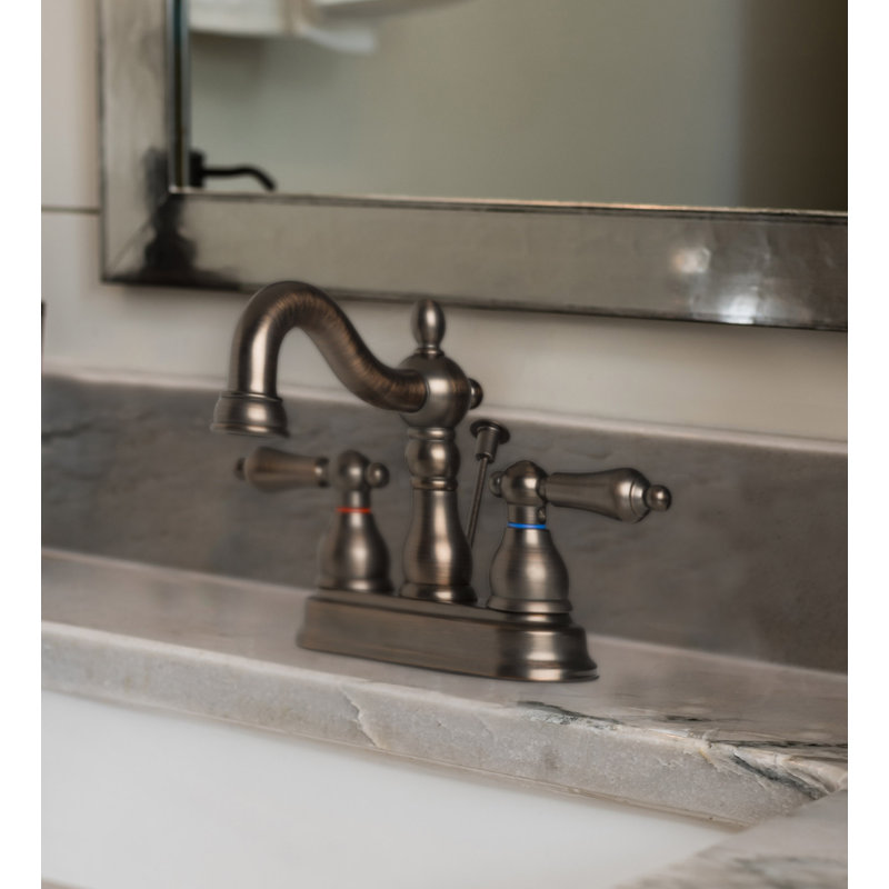 Two Handle Centerset Lavatory Faucet with Drain Assembly, Brushed bronze