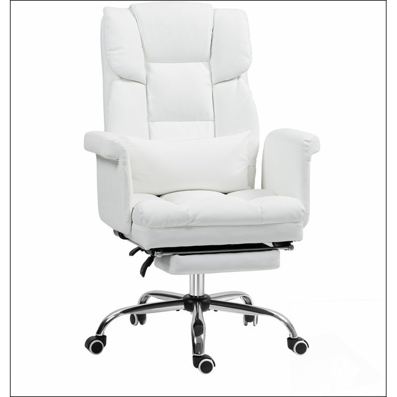 Executive Office Chair, PU Leather Ergonomic Office Desk Chair, Reclining and Swivel Chair with Footrest and Lumbar Support