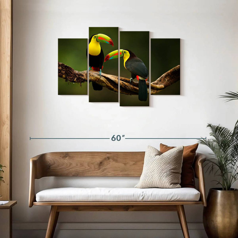 Toucans sur une branche, H 27 po x l 43 po