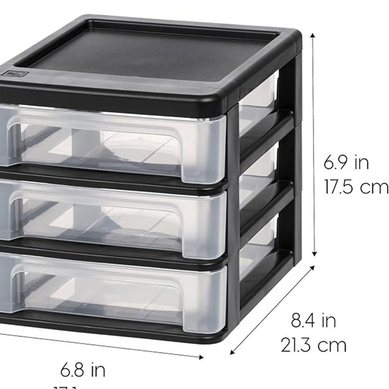 Plastic Stacking Desk Top 3-Drawer Storage Organizer for Kitchen Office Garage and Small Organization, Black