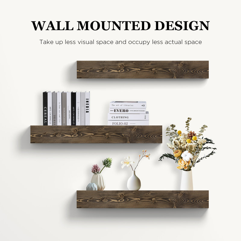Haynor Solid Wood Fireplace Mantel Floating Shelf, Walnut, 9", 72"