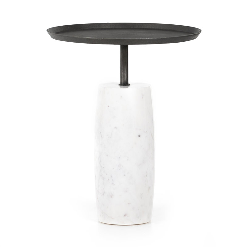 Table de bout Yazmarie, Marbre blanc, Gris martelé