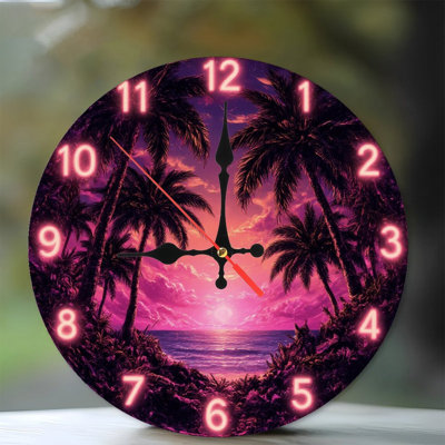 Horloge effet néon coucher de soleil tropical