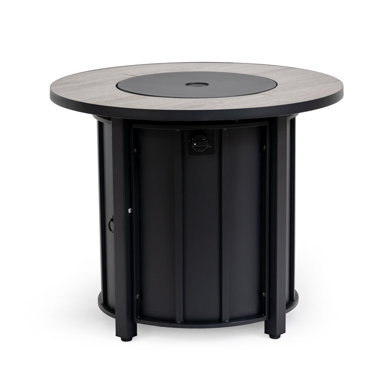 Table de foyer d'extérieur au gaz propane 30 po, foyer rond en acier de 50 000 BTU avec plateau en céramique grain de bois pour la terrasse extérieure - noir