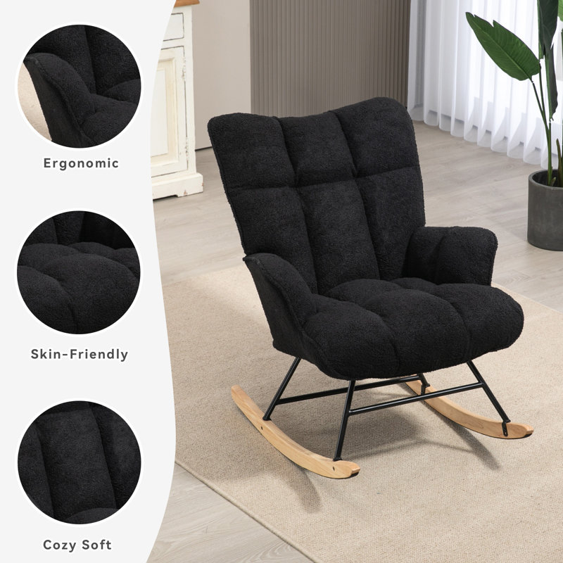 Solid + Manufactured Wood/Iron Rocking Chair, Black