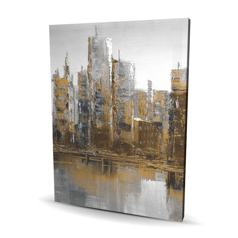 Paysage urbain gris et jaune - Toile contemporaine