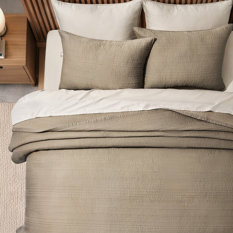Ensemble de courtepointe 100% coton EVERGRACE Channel Stitch, couvre-lit en satin de coton prélavé, ensemble de literie 3 pièces doux et respirant avec 2 taies décoratives pour toutes les saisons