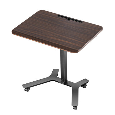 Bureau assis-debout mobile à hauteur réglable avec roulettes, 71,6 x 52,1 cm, poste de travail roulant compact, crochet inclus, capacité de 15 kg, levage pneumatique au pied pour la maison ou le bureau