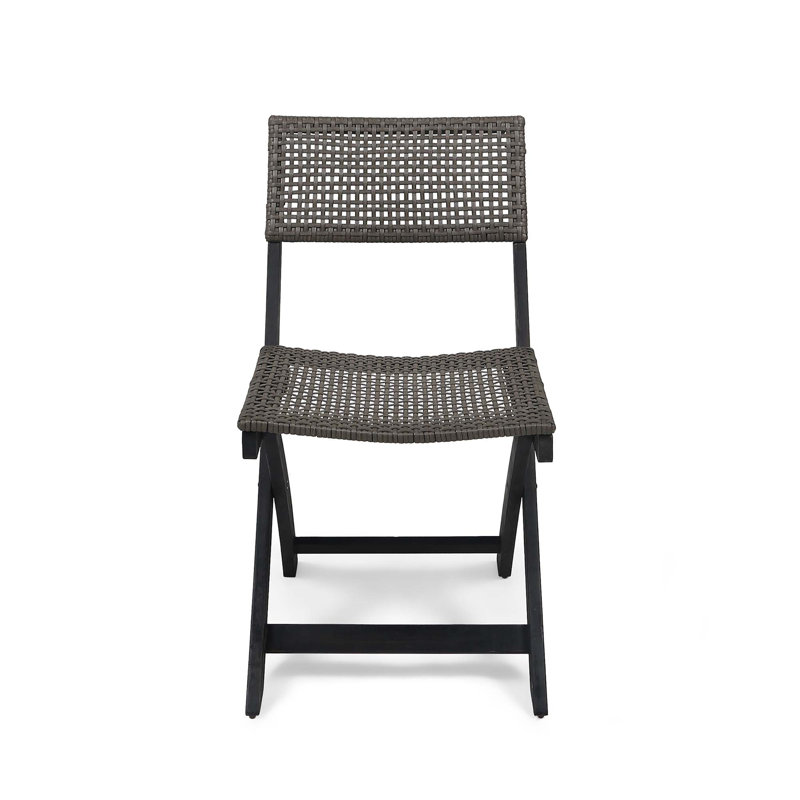 Foldable Wicker Bistro Chairs with Acacia Wood Frame