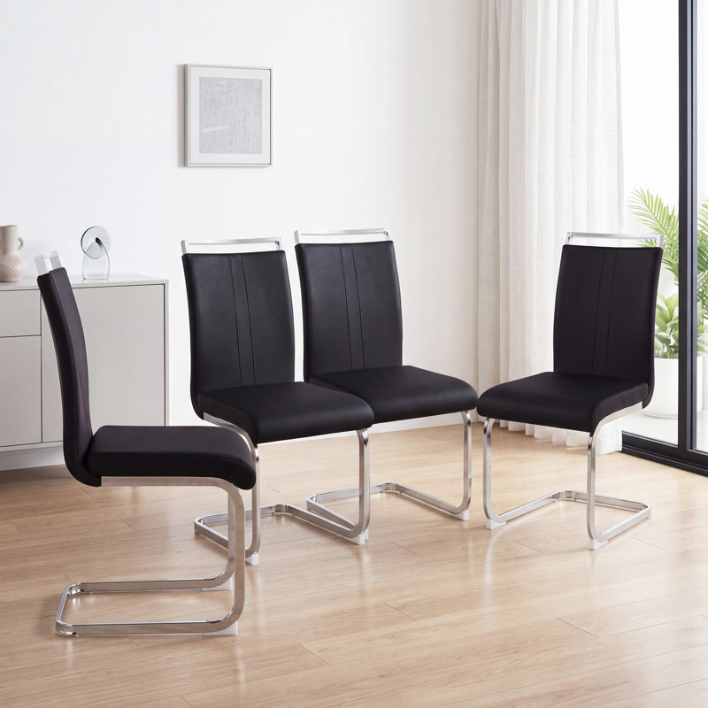 Ensemble de 4 chaises de salle à manger en similicuir Modern Luxe, Noir, Silver
