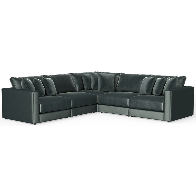 Canapé modulaire très profond rond cinq pièces Rondale, Mélange de polyester vert