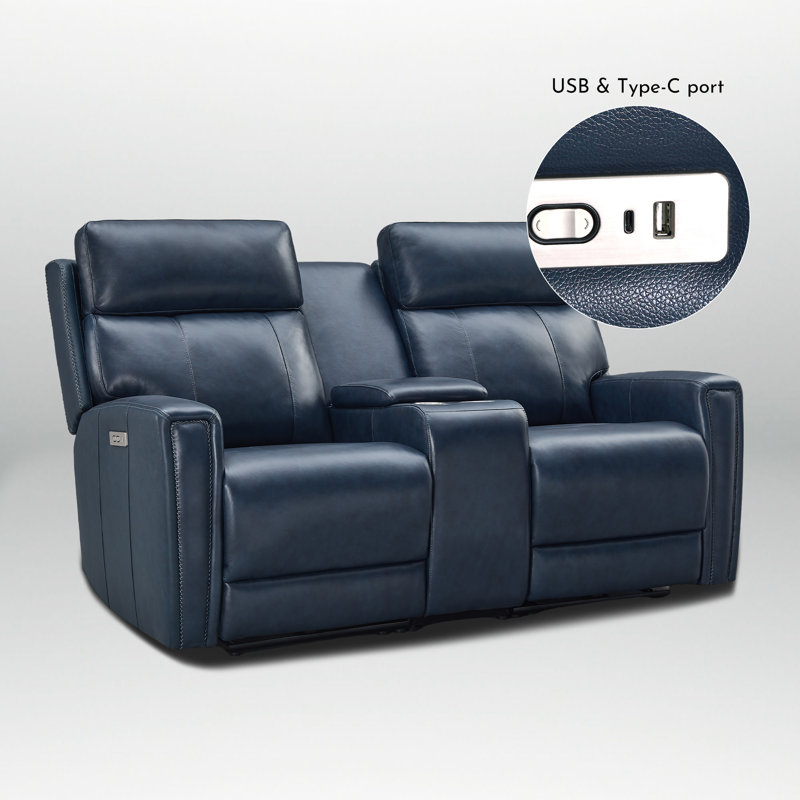Fauteuil inclinable Emlin Harnish authentique de 183 cm (72 pouces) avec ports USB et Type-C et tablette rabattable, Marine