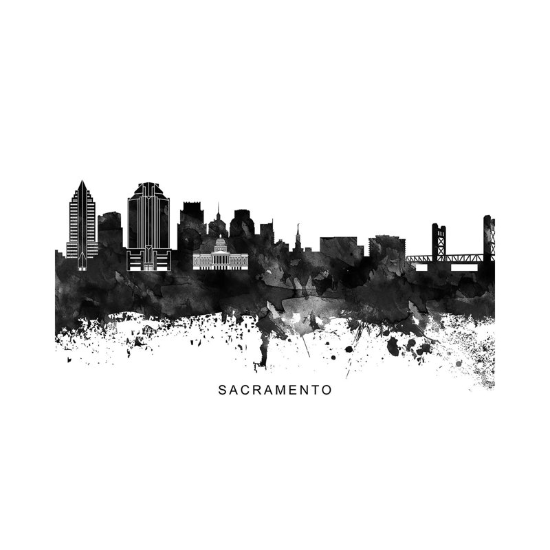 Sacramento Skyline Black & White 1 Piece Wrapped Canvas Wall Art, 30.48cm H x 45.72cm W x 1.91cm D