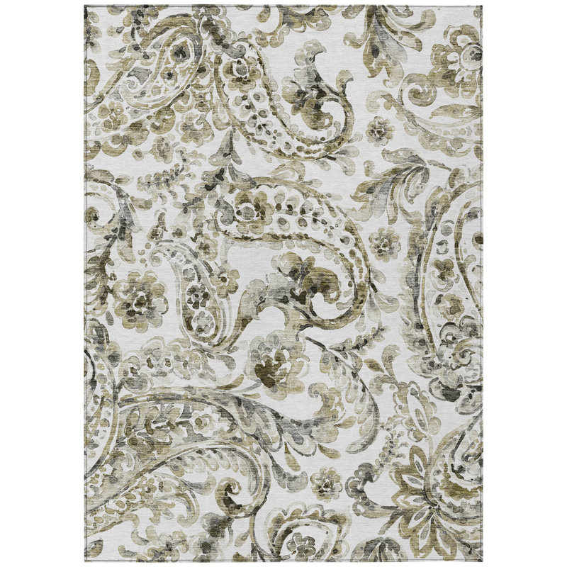 Tapis extérieur lavable à motif cachemire 3 pi x 5 pi ivoire