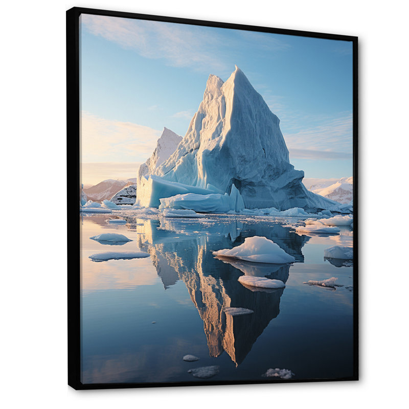 Teal Iceberg Majestic Frost - reproduction sur toile, H 20 po x l 12 po x P 1 po, Cadre flottant noir