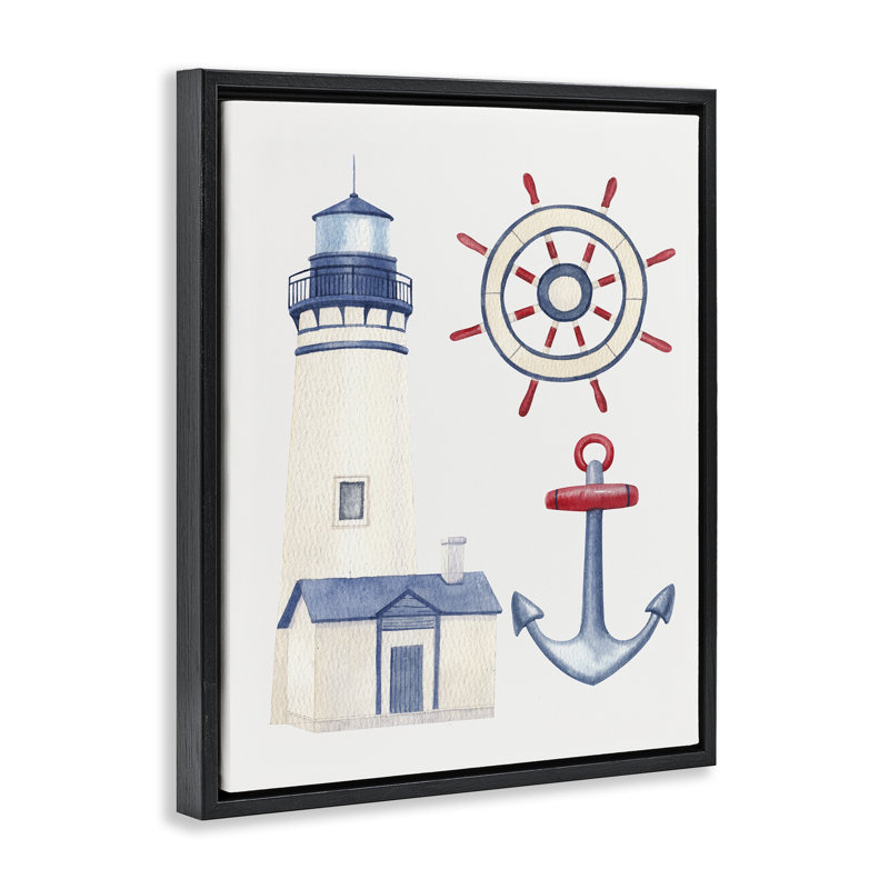 «Nautical & Boating Gear», art mural encadré flottant par Brooke Pajkurich, Cadre flottant noir de jais, H 21 po x l 17 po