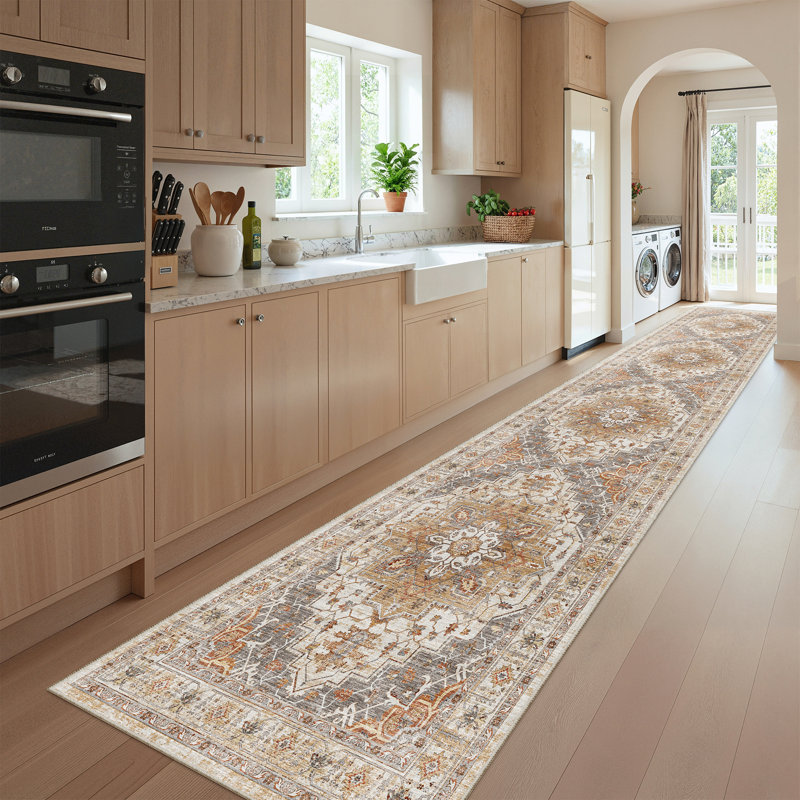 Malila Machine Washable Non-Slip Area Rug, Runner 2' x 10', Orange/Gray