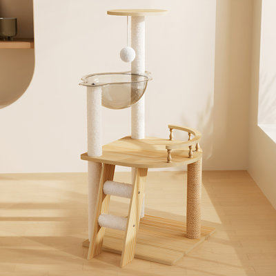 Tour à chat moderne de 41,3 po, tour d'arbre à chat en bois pour chats d'intérieur, arbre à chat avec poteaux à griffes recouverts de sisal et perchoir supérieur, maisonnette pour chat avec hamac en acrylique pour petits chats de grande taille