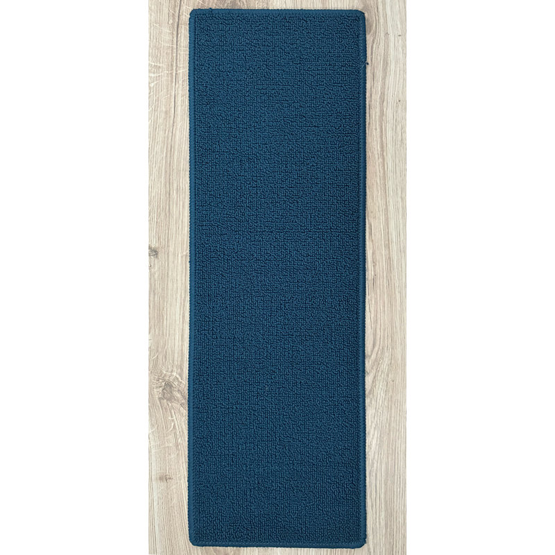 Tapis d'escalier vert uni antidérapant lavable à la machine, Marine, L 26 po x l 7,5 po, 1