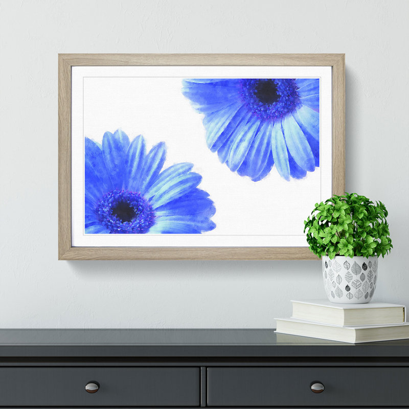 Two Blue Flowers - Picture Frame Painting Print, Oak Framed, 62cm H x 87cm W x 2cm D
