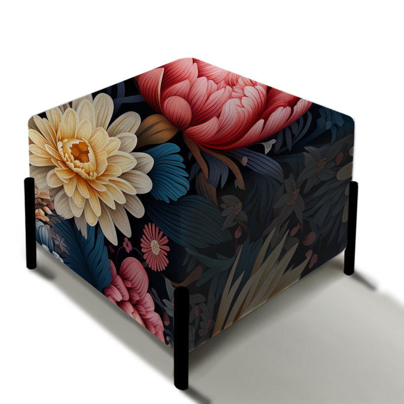 Kaléidoscope floral éclectique rose et bleu - Repose-pieds éclectique carré