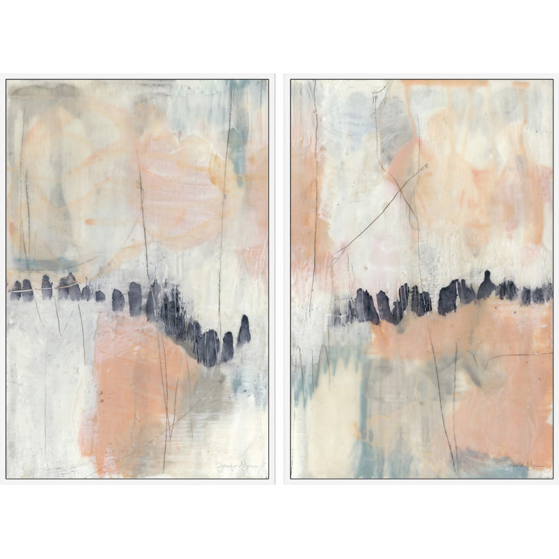 " Blush And Navy " by Marmont Hill 2 - Pieces, 18" H x 12" W x 1.5" L, White Floater Framed