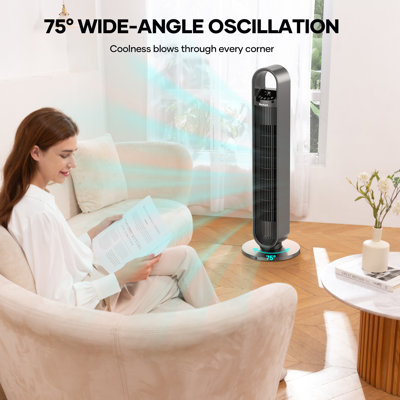 Ventilateur tour MaxKare Quiet avec télécommande, 3 vitesses, 3 modes, minuterie 12H et oscillation 75 °