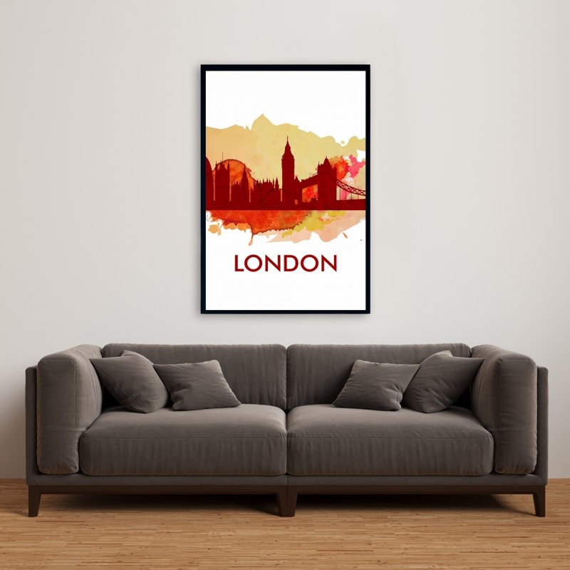 Paint Splash Silhouette de Londres | Décor rétro sur toile orange