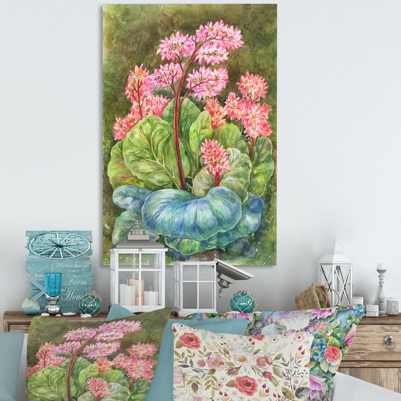 Herbal Tea Bergenia Botanical - décoration murale en toile de ferme, H 20 po x l 12 po x P 1 po, Toile tendue