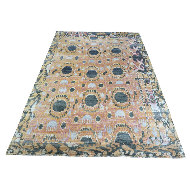 Tapis de la zone en soie 9 pi 8 po x 13 pi 10 po one-of-kind à la main noué la