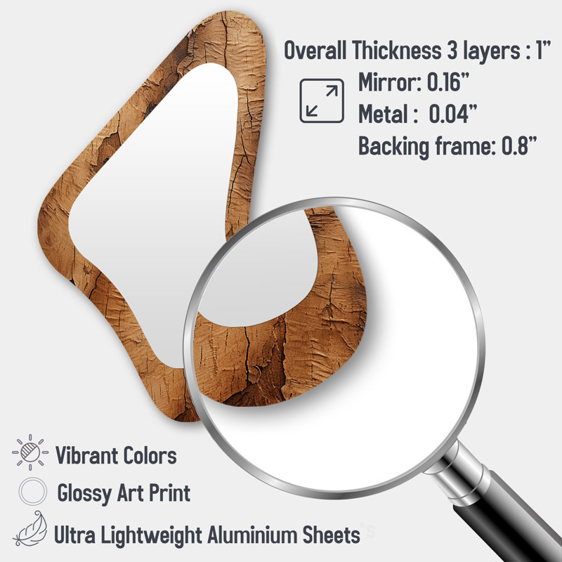 Brown Tree Bark Essence V - Tree Modern Asymmetrical Decorative Wall Mirror