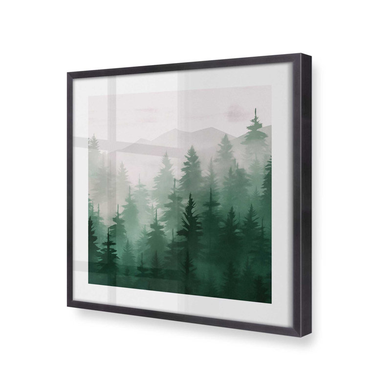 Forêt de pins brumeux en vert, Cadre en zinc patiné, H 13,75 po x l 13,75 po