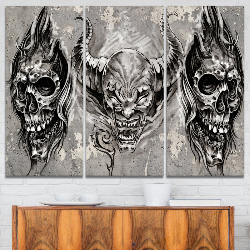 Esquisse de tatouage 3 demons, ensemble de 3 impressions sur toiles tendues