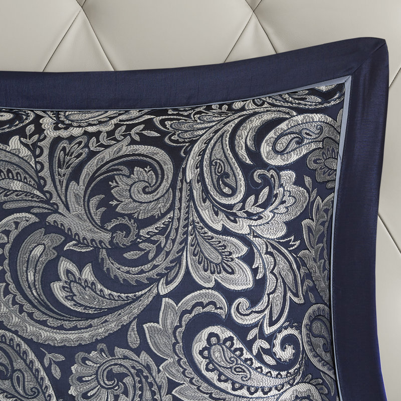 Navy Jacquard Cotton Queen 12-Piece Bedding Set
