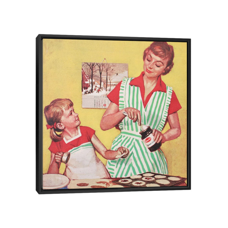 « mère et fille à la cuisson », reproduction d’art sur toile, H 18 po x l 18 po x P 1,5 po, Toile avec cadre noir