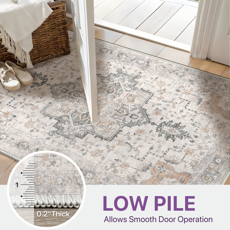 Roehit Beige/Brown Washable Non-Slip Area Rug