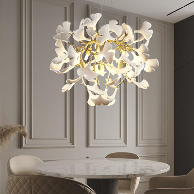 Lustre 7 branches à branches dorées 7,6 po avec ginkgo en céramique
