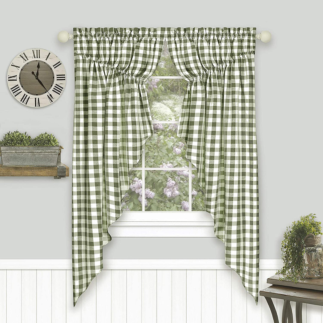Andersonville Buffalo Plaid Gingham Checked Rod Pocket 2-Pack Gathered Window Swag Curtain Rosalind Wheeler Curtain 