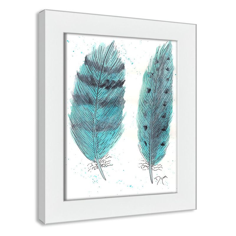 «Feathers in Turquoise II», art encadré, H 12 po x l 10 po x P 0,6 po, Cadre blanc