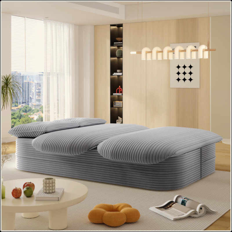 Canapé 78,7 "moderne 2 en 1 pliable avec couverture fonctionnelle et 2 coussins moelleux, canapé en velours côtelé moelleux confortable, canapé-lit convertible, canapé à siège profond pour le salon, la chambre à coucher