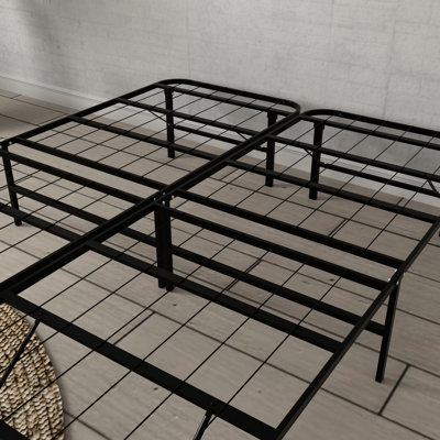 14 - Inch High Black Steel Queen Bed Support Heavy Duty, 5 Minute Installation, No Box Spring Needed Platform Foundation With Height , Spring, Tool Setup