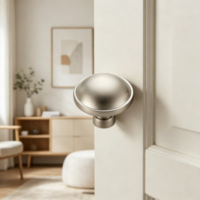 Boutons d'armoire en nickel brossé, paquet de 5 poignées de tiroir rondes en alliage de zinc, quincaillerie à trou unique de 1-1 / 4 po de diamètre pour la cuisine, la commode, l'armoire et les meubles